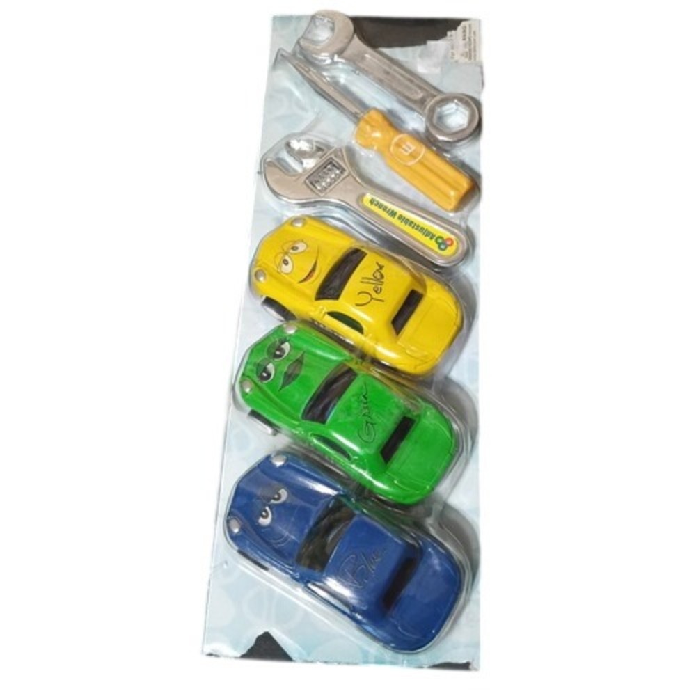 Vintage M&M Plastic Car Repair, Car Building Kit - Blue, Green, Yellow M&M Cars